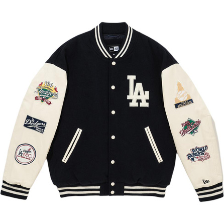 New Era FW24 MLB Los Angeles Dodgers Button Long Sleeve Logo Letter Casual Comfortable Baseball Jacket Unisex Navy Blue