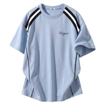 Feiyue American Striped Splicing Round Neck T-Shirt Summer Regular Shoulder Pure Cotton Short Sleeve Casual Half Sleeve T-Shirt Unisex