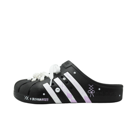 Customadidas ADILETTE CLOGS Star Pearl Roman Pearl Bow Ballet Ribbon Korean Style Girlhood Versatile Non-Slip Sports Toe-Covered Sandals Unisex Black White Purple