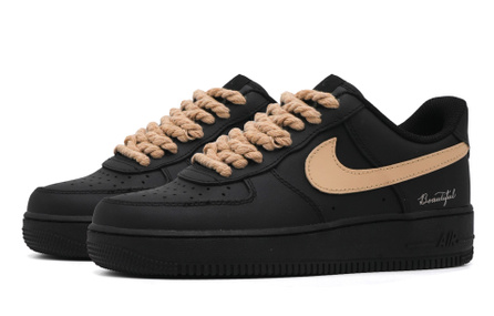 [Custom Sneakers] Nike Air Force 1 Black Brown Minimalist Fresh Versatile Trendy Shock-Absorbing Non-Slip Low-Top Skate Shoes Unisex Black