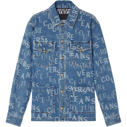 VERSACE JEANS COUTURE SS22 Letter All-Over Print Denim Jacket Men's Blue