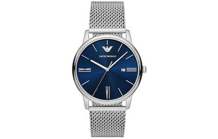 EMPORIO ARMANI Three Hand Date Stainless Steel Mesh Watch