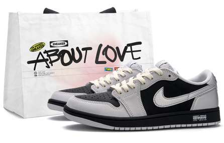 [Custom Sneakers] Jordan Air Jordan 1 'Cyber Silver Wing' TMS Y2K Techwear Style Gift Bag Simple Low-Top Retro Basketball Shoes Unisex Black Silver