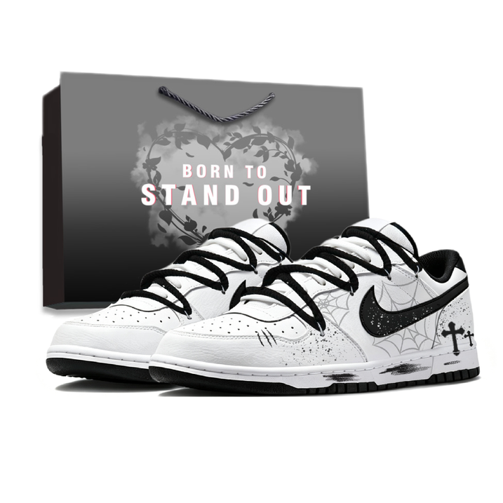 [Custom Sneakers] Nike Big Spider MJ Gift Bag Edition Boyfriend Daily Commute Premium Niche AJ Marvel Simple Versatile Double Laces Dunk Youthful Wear-Resistant Breathable Anti-Slip Low-Top Skate Shoes Men's White