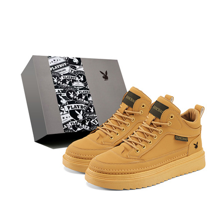 Playboy Microfiber Leather Retro Classic British Style Outdoor Workwear Maillard Series Trendy Versatile Fashionable Yuppie Temperament Hiking Commute Thick Sole Height Increasing Leg Lengthening Gift Box Wear-Resistant Lightweight Breathable Anti-Slip Mi