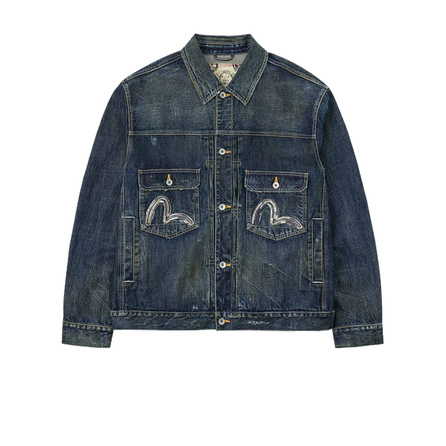 EVISU 2025 Autumn Washed Seagull Embroidered Denim Jacket Men's