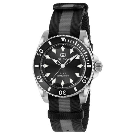 GUCCI Dive Automatic Watch Nylon Strap 40mm Black Dial 300M Water Resistant