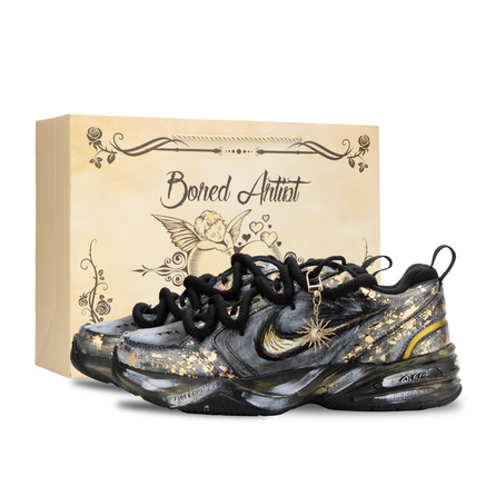 [Custom] Nike Air Monarch 4 'River Moon' Gradient Foil Deconstructed Dad Shoes Unisex Black Gold