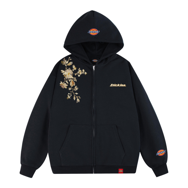 Dickies 400G Heavyweight American Retro High Street Classic Botanical Floral Letter Logo Pattern Loose Comfortable Casual Breathable Trendy Versatile Preppy Style Campus Premium Couple Style Cotton Long Sleeve Hooded Cardigan Sweatshirt Unisex
