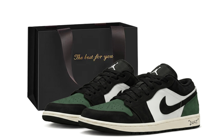 [Custom Sneakers] Jordan Air Jordan 1 Trendy Versatile Simple Casual Campus Style Deconstructed Gift Box Low-Top Vintage Basketball Shoes Unisex Black Green