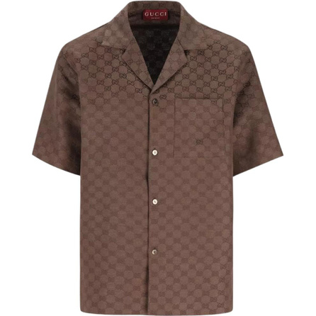 GUCCI GG Canvas Linen Short Sleeve Shirt Men's