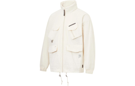 LI-NING China Solid Color Loose Multi-Pocket Cargo Jacket Men's Off-White