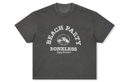 BONELESS American Street Style Thin Paste Silk Screen Print Washed Pocket Short Wide Short Sleeve T-Shirt Distressed Casual Daily Top Lightweight Comfortable Breathable Skin-Friendly Refreshing Simple Lightweight Versatile Fashion Trendy T-Shirt Unisex