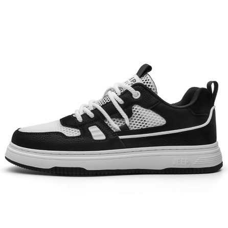 JEEP SPIRIT Men's Low-Top Sneakers, Black White Panda Classic Retro Casual, High Aesthetics Youth Campus Breathable Hollow Mesh