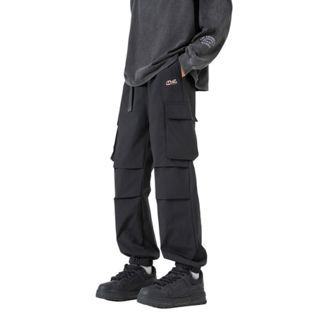 Warrior Outdoor Sports Windproof Waterproof American Trend Solid Color Pleated Parachute Pants Multi-Pocket Cargo Pants Loose Casual Versatile Couple Fleece-Lined Thickened Warm Autumn Winter Tapered Leg Long Pants Unisex