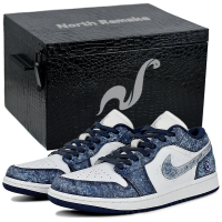 Jordan Air Jordan 1 Galaxy Blue and White Porcelain Gift Box Hand-Painted Refreshing Exquisite Trendy Fashion Versatile High Street Wear-Resistant Low-Top Retro Basketball Shoes Men's Blue White Белый и синий-Подарочная коробка 1