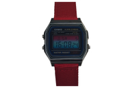 Custom Watch CASIO Mod Collection Rainbow Gradient Crystal 10-Year Battery A158WA-1 Mod - Steel Square Gradient Nylon Green Quartz Movement Nylon Band Japanese Korean Watch Unisex Black Dial Стальной маленький серебристый квадратный градиент красного цвета
