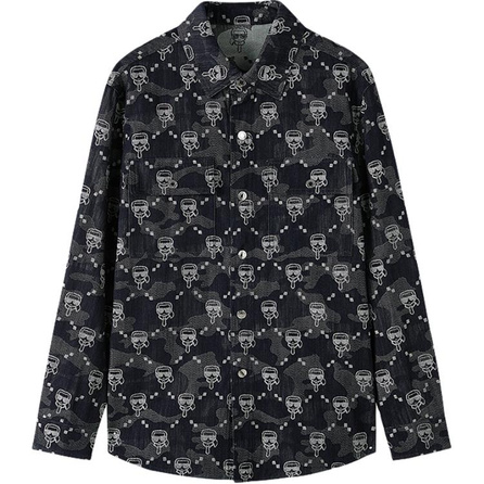 KARL LAGERFELD SS25 Urban Street Social Cotton Single-Breasted Long Sleeve Denim Jacket Men's Navy Blue