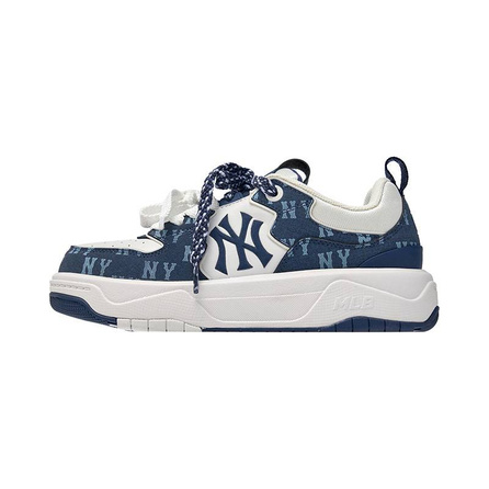 MLB New York Yankees Synthetic Leather Comfortable Versatile Fashion Trendy Classic Vintage American Full Print Monogram Individual Thick Sole Senior Shoes Wrap-Around Wear-Resistant Support Height Increasing Low-Top Skate Shoes Unisex Navy
