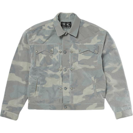 THUG CLUB Chest Rivet Patch Pocket Button-Flap Collar Loose Jacket Unisex
