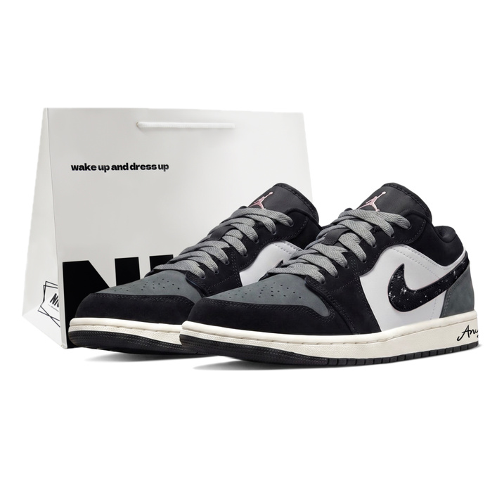 Custom SneakersJordan Air Jordan 1 "Black Mist" Gift Bag Edition Suede Boyfriend Fashion Versatile Couple Slip-Resistant Wear-Resistant Retro Basketball Shoes Men's Black & Gray