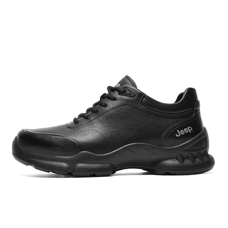 Jeep Split Cowhide Leather Vintage Simple High Quality Commute Shoes Heightening Handsome Black Warrior Premium Outdoor Sports Travel Camping Off-Road British Gentleman Style Low-Top Casual Lifestyle Shoes Men's