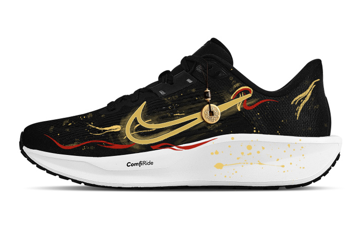 [Custom Sneakers] Nike Quest 6 Lucky Draw Splatter Hand-Painted Fashion Versatile Sports Comfortable Responsive Low-Top Casual City Commute Training Running Shoes Men's Black Yellow