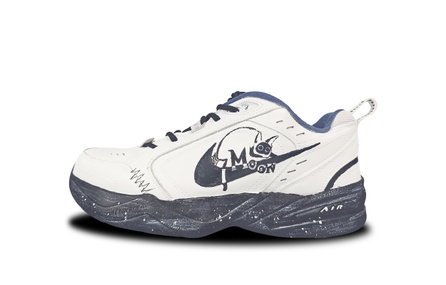 Custom SneakersNike Air Monarch 4 "Little Cat Tutu" Leather Fabric Hand-Painted Cartoon Cute Couple Style Anti-Slip Low-Top Dad Shoes Unisex White