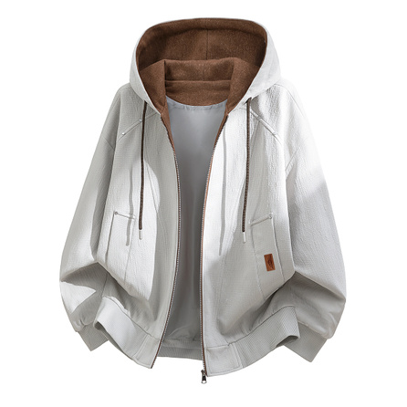 Jeep Xun Ren City Functional Style Hooded Casual Loose Versatile Preppy Style Leather Label Badge Rivet Design Trendy Comfortable Zip Cardigan Jacket Unisex