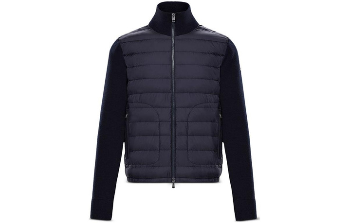 Moncler Padded Corduroy Series Contrin Series Padded Zip Solid Color Patchwork Stand Collar Quilted Jacket Down Jacket Navy Blue