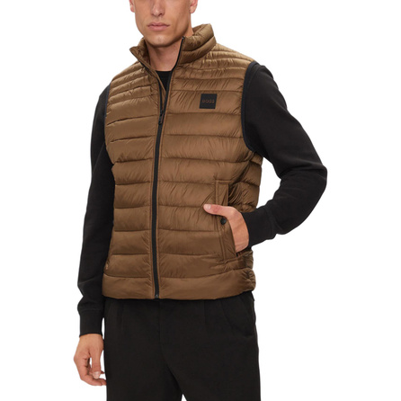 HUGO BOSS Solid Color Stand Collar Zipper Loose Sleeveless Vest Men's Dark Brown
