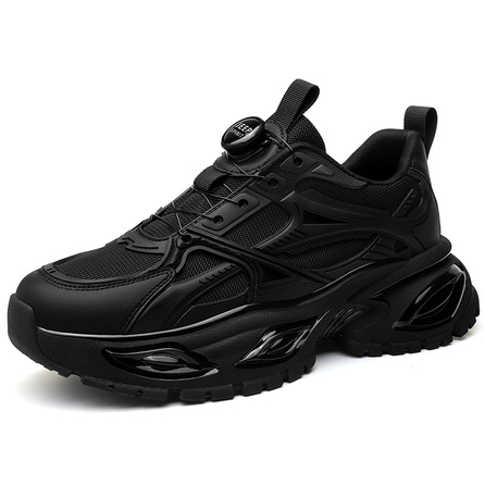 JEEP SPIRIT 'Black Armor' No-Lace Rotating Buckle Mesh Outdoor Fashion Versatile Low-Top Dad Shoes Men's Graphite Black