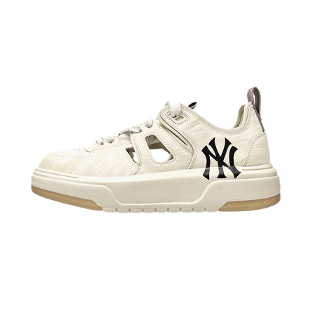 MLB New York Yankees Synthetic Leather Fashion Trendy Versatile Open-Toe Cutout Thick Sole Sandals Breathable Low-Top Casual Lifestyle Shoes Unisex Sand Brown