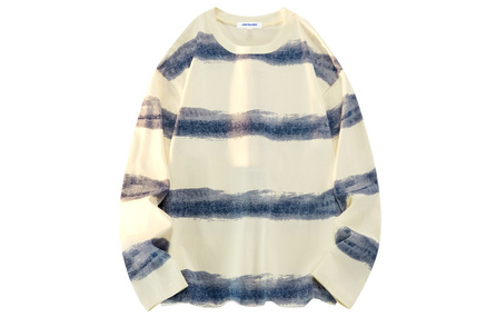 JEANSWEST Tie-Dye Stripe Contrast Design Campus Retro Basic Loose Comfortable Versatile Fashion Trendy High-End Daily Commute Dopamine Color Teen Inner Layer Base Pure Cotton Crew Neck Long Sleeve T-Shirt Unisex