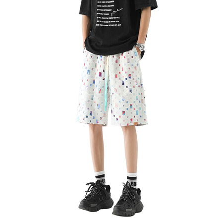 SESAME STREET Summer American Colorful Plaid Five-Point Shorts Lightweight Breathable Vibe Premium Slimming Trendy Brand Personalized Outerwear Big Shorts Couple Versatile Loose Sports Casual Denim Shorts Unisex