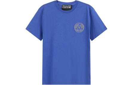 VERSACE JEANS COUTURE SS24 Logo Letter Print Round Neck Short Sleeve T-Shirt Unisex Blue