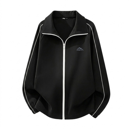 Jeep Mountain Style Letter Color-Block Piping Stand Collar Minimalist Casual Sports Comfortable Versatile Trendy Knit Skin-Friendly Structured Design Sense Zip Jacket Coat Genderless American Street Vintage Striped Raglan Jacket Unisex
