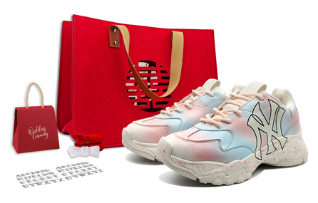 MLB Big Ball Chunky Anti-Slip And Wear-Resistant Lightweight Height Increasing Low-Top Chunky Sneakers Unisex Pink