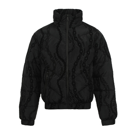 VERSACE JEANS COUTURE FW24 Chain Pattern Stand Collar Zipper Long Sleeve Down Jacket Men's Black