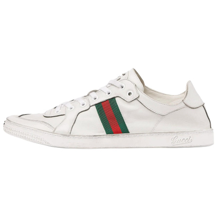 GUCCI Stretch Leather Distressed Low-Top Lace-Up Sneakers Men's White