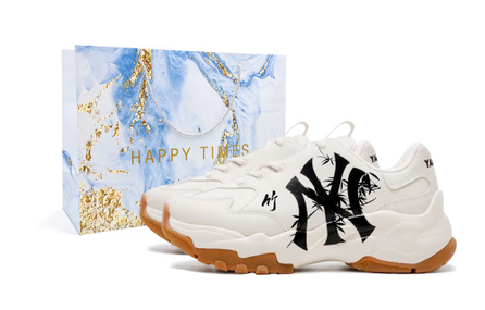 [Custom Sneakers] MLB Big Ball Chunky Bamboo Forest Gift Bag Fashion Casual Street Commute Wear-Resistant Breathable Low-Top Dad Shoes Unisex Light Beige Yellow