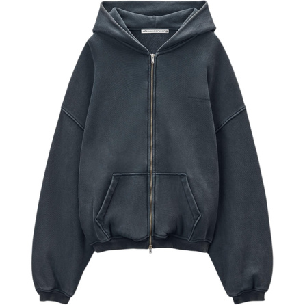 alexander wang SS25 Zipper Kangaroo Pocket Logo Embroidered Loose Ribbed Hem Comfort Hoodie Unisex