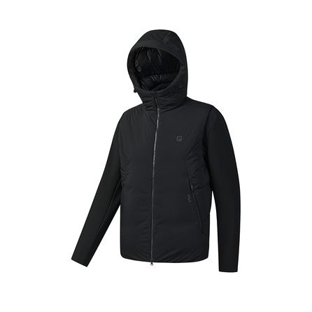 FILA Fitness Outdoor Casual Classic Versatile Duck Down Warm Waterproof Breathable Woven Two-Piece Set Puffer Jacket Men's Dark Black