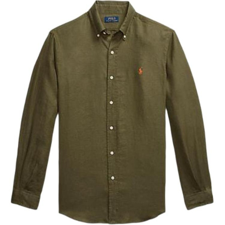 Polo Ralph Lauren Classic Fit Solid Logo Single-Breasted Long Sleeve Relaxed Shirt Men's Olive