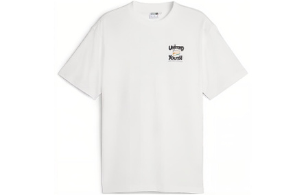 PUMA Sports Casual Solid Color Crew Neck Short Sleeve SS24 Regular Shoulder T-Shirt Men's White