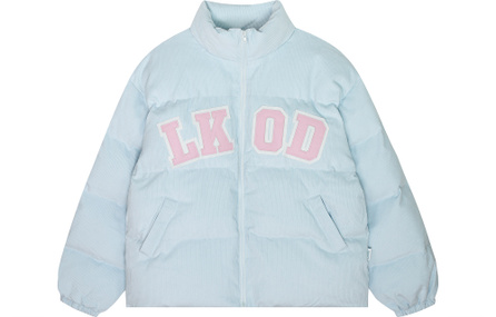 LKOD Leather Patch Large Letter Logo Corduroy City Commute Versatile Zipper Long Sleeve Casual Loose Puffer Jacket Unisex