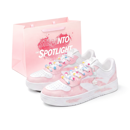 [Custom Sneakers] Anta Easy Cherry Mist KT2 Gift Bag Version Soft Cute Fresh Versatile Pink Mist Ink Texture Campus Couple Sweet Girl Style Height Increasing Wear-Resistant Lightweight Breathable Low-Top Skate Shoes Unisex Pink White