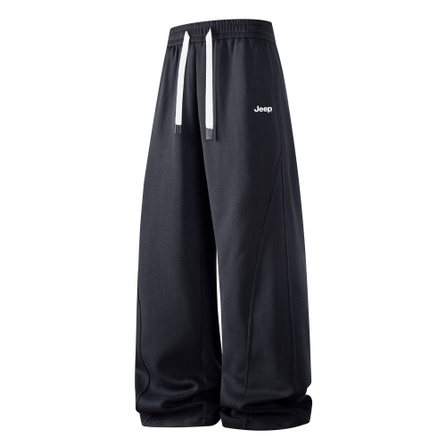 Jeep Simple Solid Color Basic Unisex Cotton Sweatpants Patchwork Deconstructed Straight Leg Drop Comfortable Loose Fit Mid-Rise Adjustable Ankles Trendy Versatile Letter Logo Print Casual Knit Sport Pants Unisex