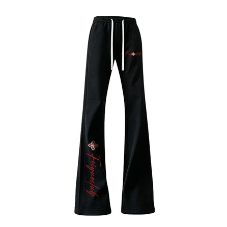 Feiyue Four-Season Wearable Cotton American High Street Drape Drawstring Elastic Straight Leg Loose Wide Leg Slightly Flared Running Chinese Trendy Handwritten English Flower Letter Print Preppy Style Versatile Comfortable Trendy Couple's Ice Silk Casual 