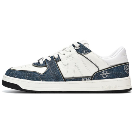RARE RICH Series Fabric Cow Leather Retro Fashion Comfort Low-Top Skate Shoes Men's White Blue
